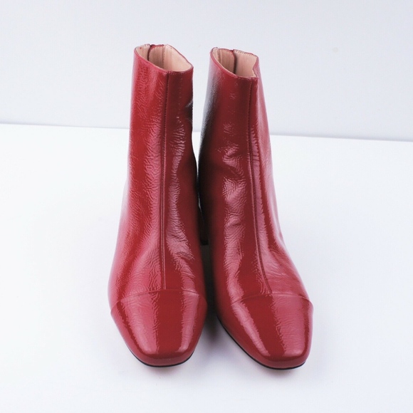 New JCREW Cap-toe Ankle Boots Red Patent Leather - Picture 4 of 4